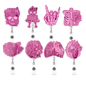 Wholesale Pink Halloween Series Skull Finger Heart Brain Lung Telescopic Rotating Easy Pull Badge Clip Easy Pull Buckle