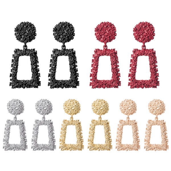 oly-5e796a2dd09f95a9bf1f9fe09f98aa31 Wholesale Selling Trapezoidal Geometry Frosted Embossed Metal Earrings Exaerated Personality Bohemian Earrings for Women