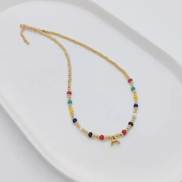 Wholesale Ig Style Simple Style Letter Glass Copper Beaded Knitting Plating 18k Gold Plated Necklace