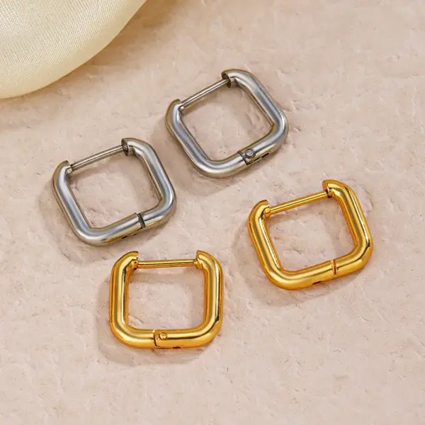 Wholesale PVD Coated 18K Gold Plated Square 304 Stainless Steel Simple Style Waterproof Non Tarnish Earrings
