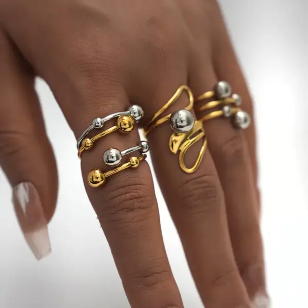 PVD Coated Real Gold Plated 18K Gold Geometric 304 Stainless Steel IG Style Casual Lady Waterproof Non Tarnish Rings