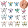Wholesale 1 Piece Ear Cartilage Rings & Studs Artistic Butterfly 304 Stainless Steel Turquoise Zircon Inlay Turquoise Zircon
