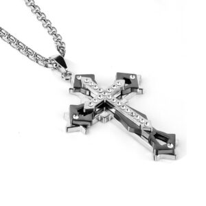 Multi-diamond black + stainless steel chain