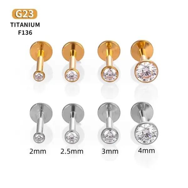 1Pcs F136 Titanium Alloy Zirconia Lip Stud Earring Lip Ring G23 Titanium Implant Grade Body Piercing Jewelry Helix Ear Bone Stud