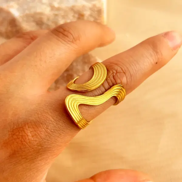 Wholesale PVD Coated Real Gold Plated 18K Gold Stripe 304 Stainless Steel Casual Retro Simple Style Waterproof Non Tarnish Open Rings