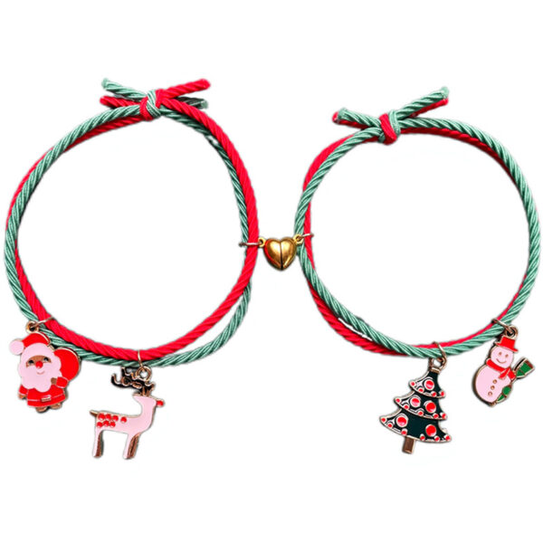 Wholesale Hand-woven Christmas tree with date vibes, featuring an old man and green and red rope Christmas bracelet