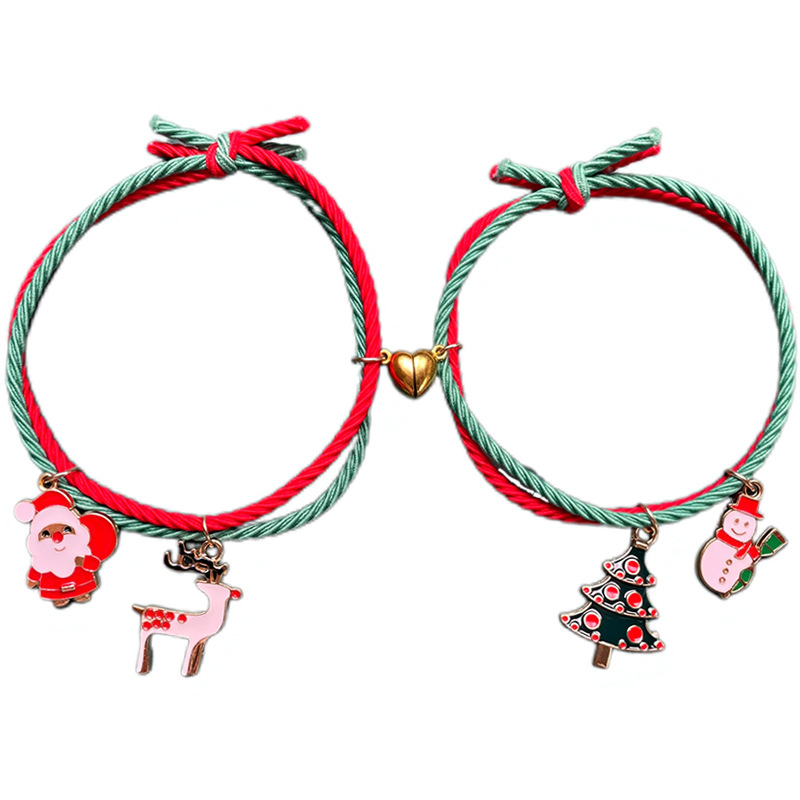 Wholesale Hand-woven Christmas tree with date vibes, featuring an old man and green and red rope Christmas bracelet
