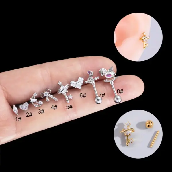 316 Stainless Steel Copper Zircon Heart Shape Ear Studs For Women'S