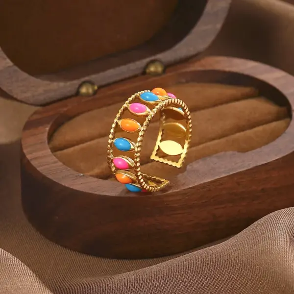 Wholesale Jewelry Classic Style Commute Color Block 304 Stainless Steel Open Rings