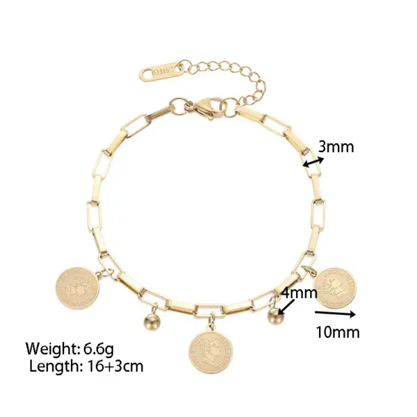 PVD Coated 18K Gold Real Gold Plated rtrait 304 Stainless Steel Retro Waterproof Non Tarnish 304 Stainless Steel Bracelets