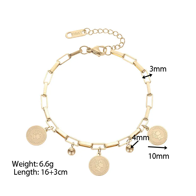 Wholesale PVD Coated 18K Gold Real Gold Plated rtrait 304 Stainless Steel Retro Waterproof Non Tarnish 304 Stainless Steel Bracelets