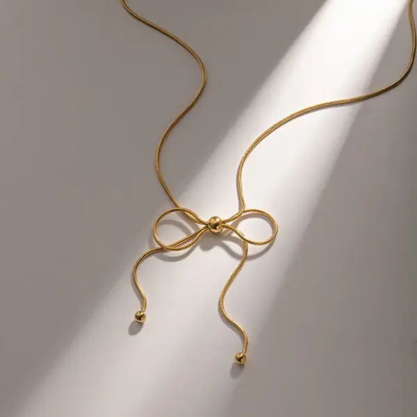 Wholesale Jewelry French Style Sweet Commute Bow Knot 304 Stainless Steel 18K Gold Plated Plating Chain Rings Earrings Necklace