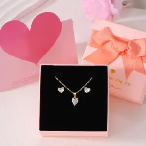 Wholesale Ion Plating (IP) 18K Gold Plated Heart Shape 304 Stainless Steel Copper Classic Style Waterproof Non Tarnish Earrings Necklace Jewelry Set