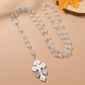 Wholesale 8mm matte glass beads cross rosary necklace