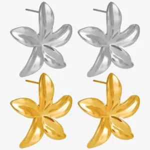 Wholesale Ion Plating (IP) Real Gold Plated Floral 304 Stainless Steel Casual Simple Style Streetwear Waterproof Non Tarnish Ear Studs