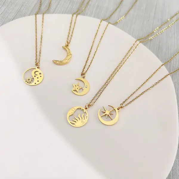 Wholesale Fashion Star Moon Titanium Steel Plating Pendant Necklace 1 Piece