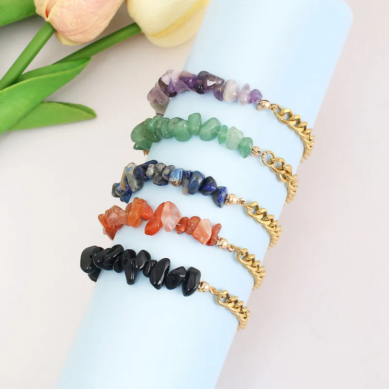 Wholesale Vacation Color Block 304 Stainless Steel Natural Stone 18K Gold Plated Bracelets In Bulk