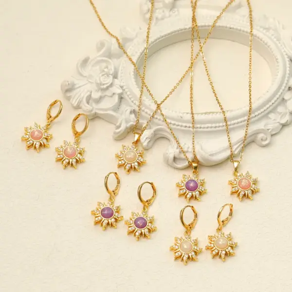 Wholesale Jewelry Beach Simple Style Commute Flower Titanium Steel Resin Zircon 18K Gold Plated Inlay Earrings Necklace