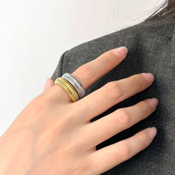 PVD Coated 18K Gold Real Gold Plated Geometric 304 Stainless Steel Vintage Style Waterproof Non Tarnish Rings