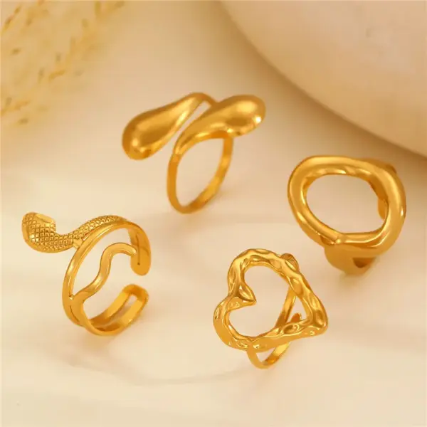 Wholesale 304 Stainless Steel Geometric Starfish Heart Shape Long-Lasting Plated Ion Plating (IP) K Gold Plated IG Style Shiny Waterproof Non Tarnish Surgical Steel Plating Open Rings