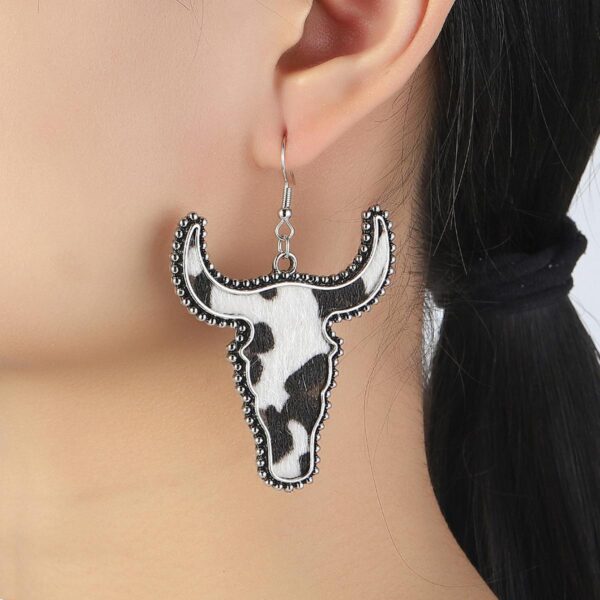Wholesale Cross-border independent station vintage western style plush cow head leopard print stickers leather metal alloy earrings in stock