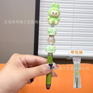 Stylus pen + 0.5mm pen tip / Green Labubu - Gold Powder Beads