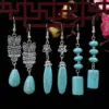 Wholesale 1 Pair Elegant Lady Ethnic Style Owl Flower Butterfly Turquoise Drop Earrings