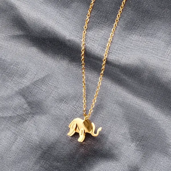 PVD Coated 18K Real Gold Plated Elephant 304 Stainless Steel Waterproof Non Tarnish Inlay Inlaid Necklace