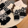 Wholesale Cartoon black and white striped open finger gloves touch screen female autumn and winter leopard print warm thickened knitted finger wool gloves