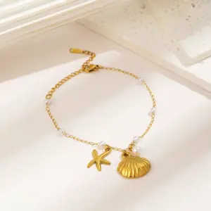 Qye117 Pearl Starfish Shell Bracelet / Gold