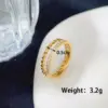Wholesale 304 Stainless Steel Solid Color PVD Coated Zircon 18K Real Gold Plated Simple Style Classic Style Commute Waterproof Non Tarnish Plating Inlay Gold Rings