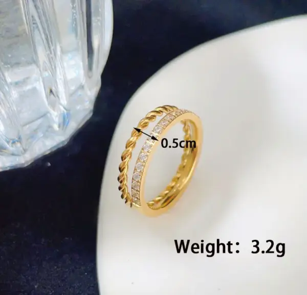 Wholesale 304 Stainless Steel Solid Color PVD Coated Zircon 18K Real Gold Plated Simple Style Classic Style Commute Waterproof Non Tarnish Plating Inlay Gold Rings