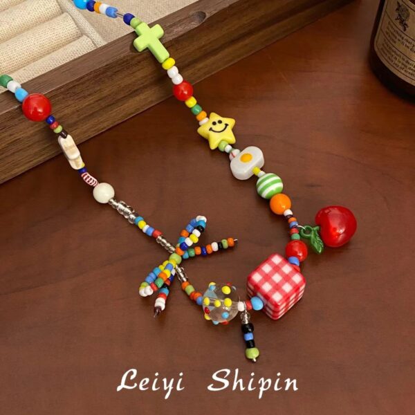 Wholesale Summer Dopamine Color Beaded Necklace Exquisite Niche Sweet Necklace Elegant Bow Clavicle Chain Choker