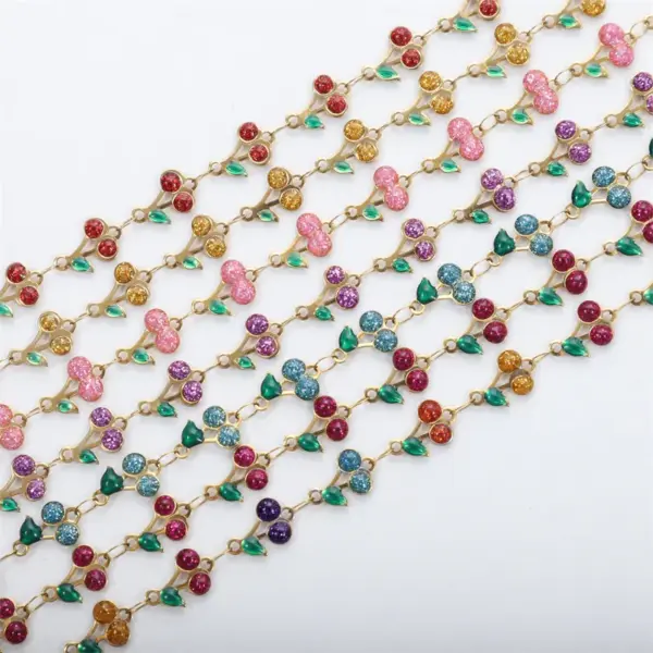Wholesale Jewelry Cute Sweet Cherry 304 Stainless Steel Enamel Necklace Cable Chain