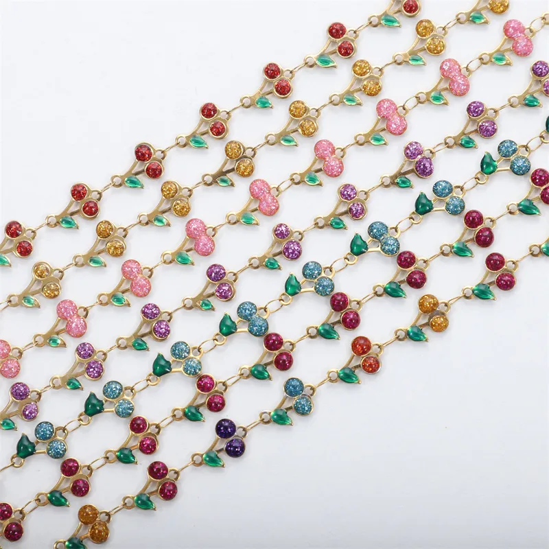 Wholesale Jewelry Cute Sweet Cherry 304 Stainless Steel Enamel Necklace Cable Chain