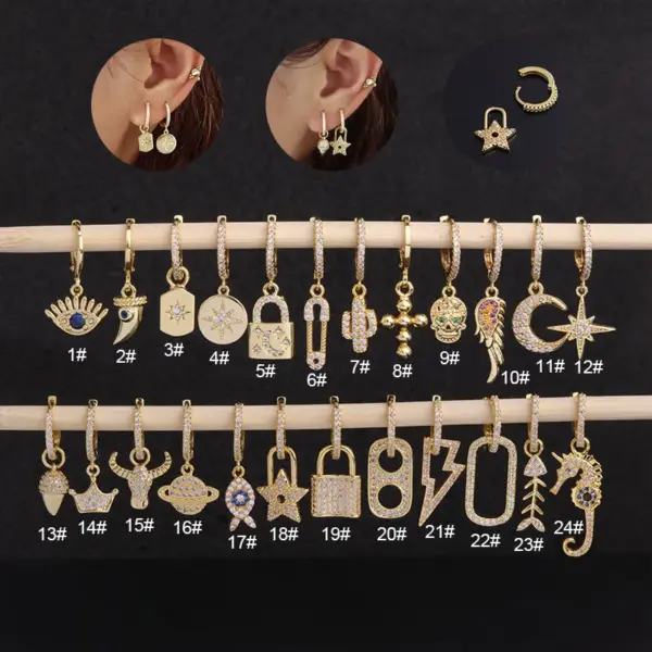 Wholesale Lady Geometric Inlaid Zircon Copper Earrings