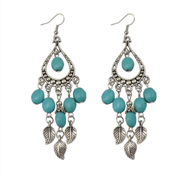Wholesale Small leaf and twig tassel turquoise earrings