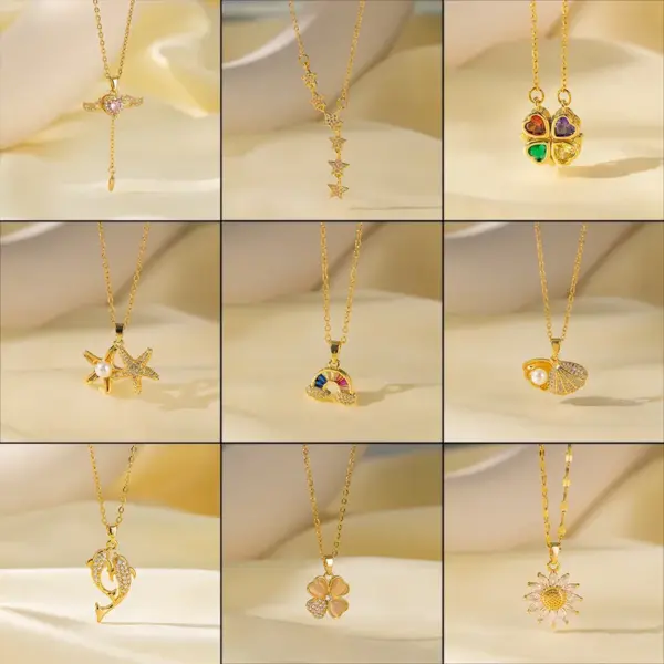 Wholesale Jewelry Sweet Simple Style Star Heart Shape Bow Knot Titanium Steel Zircon Plating Inlay Pendant Necklace