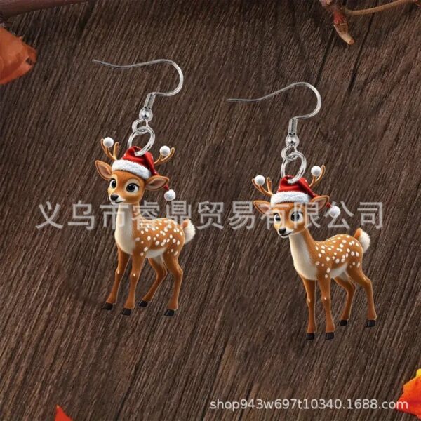 Wholesale Cute Christmas reindeer acrylic 2D creative design holiday decoration gift earrings