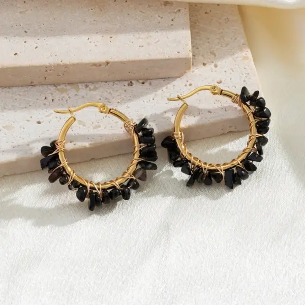 Wholesale 1 Pair Bohemian Geometric Plating Inlay Stainless Steel Natural Stone Earrings