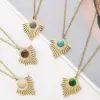 Wholesale Retro Round Stripe Stainless Steel Inlay Natural Stone Turquoise Pendant Necklace 1 Piece