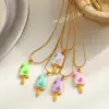 Wholesale Adorable Fresh 18K Gold Plated Stainless Steel Ice Cream Pendant Necklace Drop Oil Design Casual Romantic Commute Style