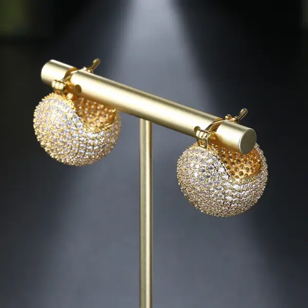 Wholesale Hip-hop Ball Copper Plating Inlay Zircon Earrings 1 Pair