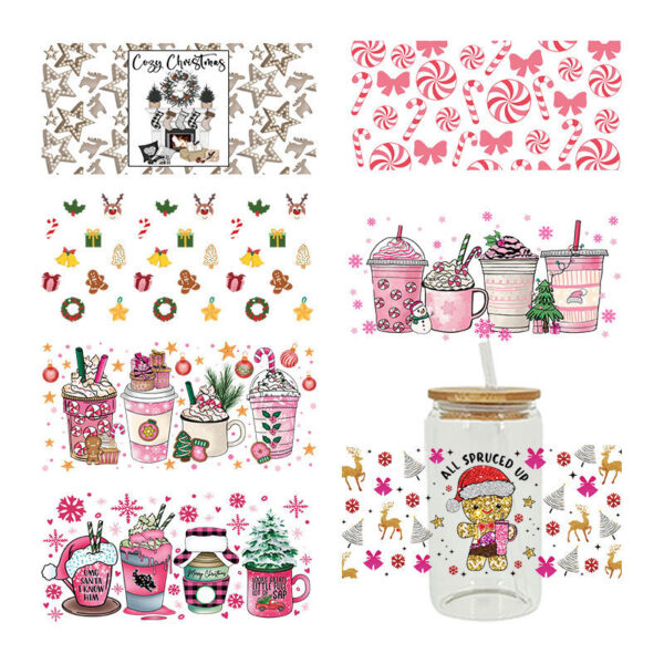 Wholesale Christmas colorful drinks 16oz Cup UV DTF Wraps