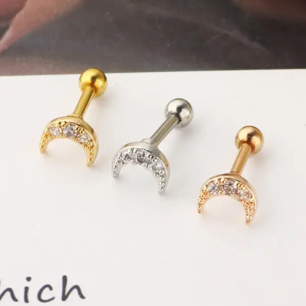 Wholesale Simple Style Moon Stainless Steel Zircon Lip Stud Ear Studs 1 Piece
