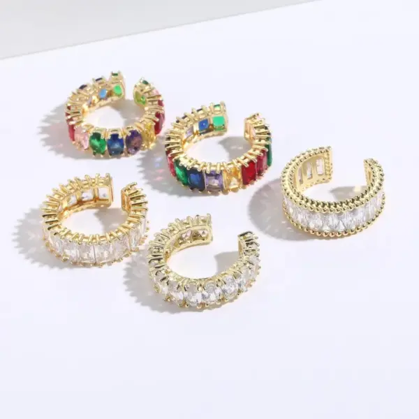 Wholesale 1 Piece Fashion Oval Rectangle Copper Plating Inlay Zircon Open Ring