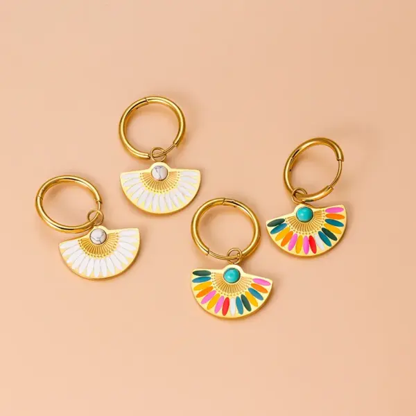 1 Pair Bohemian Sector Enamel 304 Stainless Steel Turquoise Stainless Steel Earrings