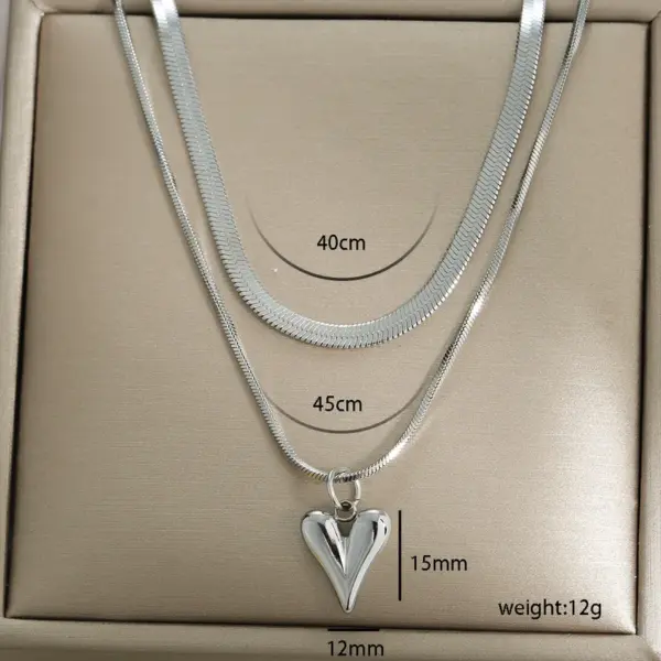 Ion Plating (IP) Heart Shape 304 Stainless Steel Basic Waterproof Non Tarnish 304 Stainless Steel Double Layer Necklaces