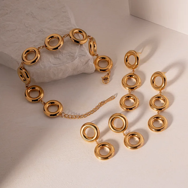 Wholesale Jewelry IG Style Simple Style Streetwear Circle 304 Stainless Steel PVD Coated Plating Bracelets Earrings
