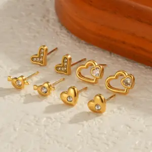 Wholesale 1 Pair IG Style Heart Shape Plating 304 Stainless Steel Zircon Ear Studs